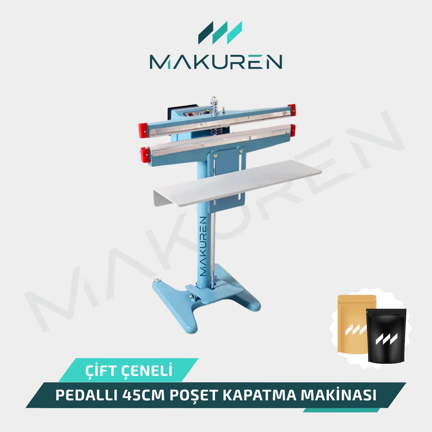 Pedallı Poşet Yapıştırma Makinası 45cm Çift Çeneli 10mm