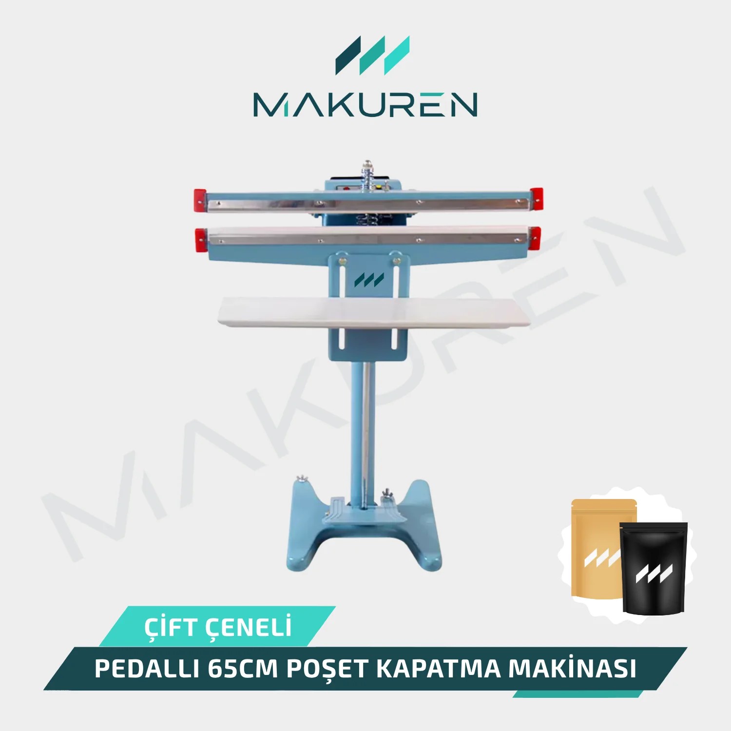 Pedallı Poşet Yapıştırma Makinası 65cm Çift Çeneli 10mm