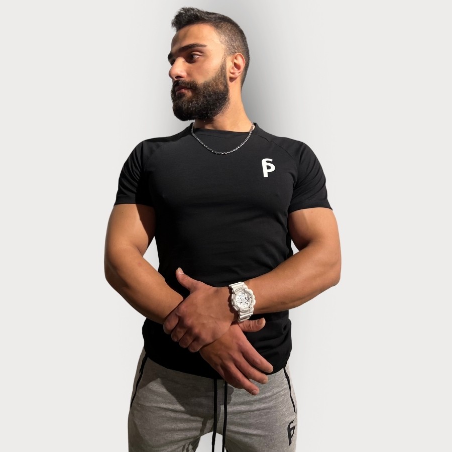 Sporcum Slim Fit Pamuklu Dar Kalıp Bisiklet Yaka Reglan Kol Erkek T-Shirt – Galium Serisi - Siyah