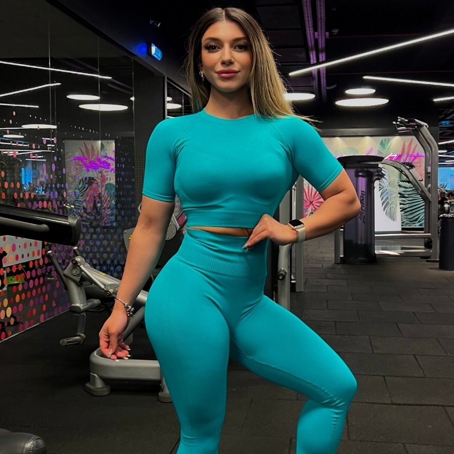 Sporcum Seamless Toparlayıcı Yüksek Korse Bel Esnek Kadın Spor Tayt – Lilium Serisi - Turkuaz