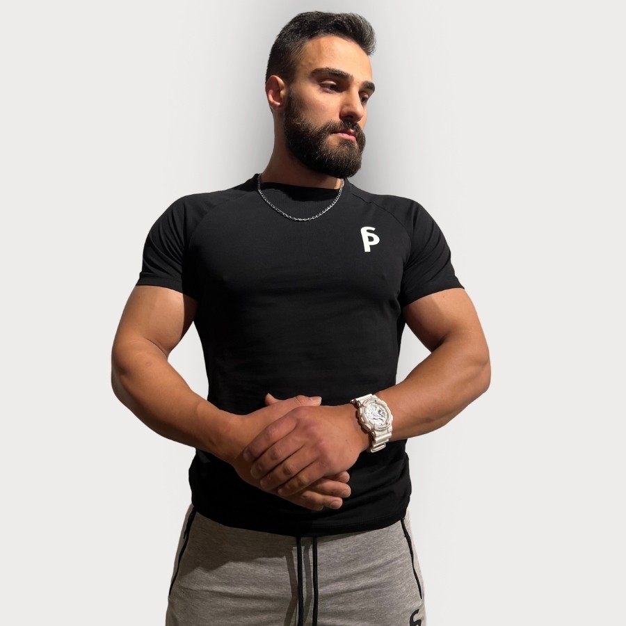 Sporcum Slim Fit Pamuklu Dar Kalıp Bisiklet Yaka Reglan Kol Erkek T-Shirt – Galium Serisi - Siyah