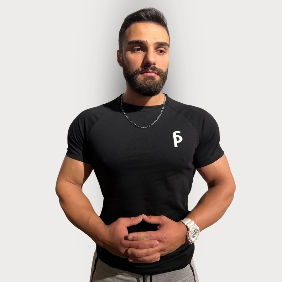 Sporcum Slim Fit Pamuklu Dar Kalıp Bisiklet Yaka Reglan Kol Erkek T-Shirt – Galium Serisi - Siyah