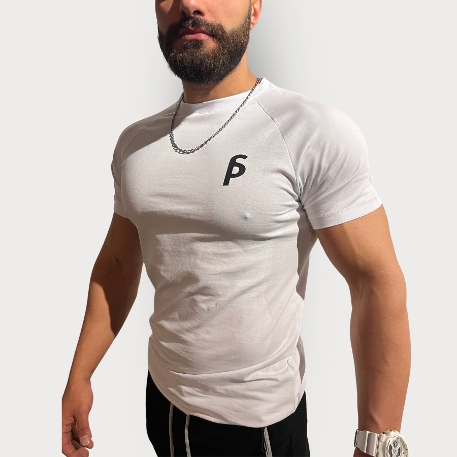 Sporcum Slim Fit Pamuklu Dar Kalıp Bisiklet Yaka Reglan Kol Erkek T-Shirt – Galium Serisi - Beyaz