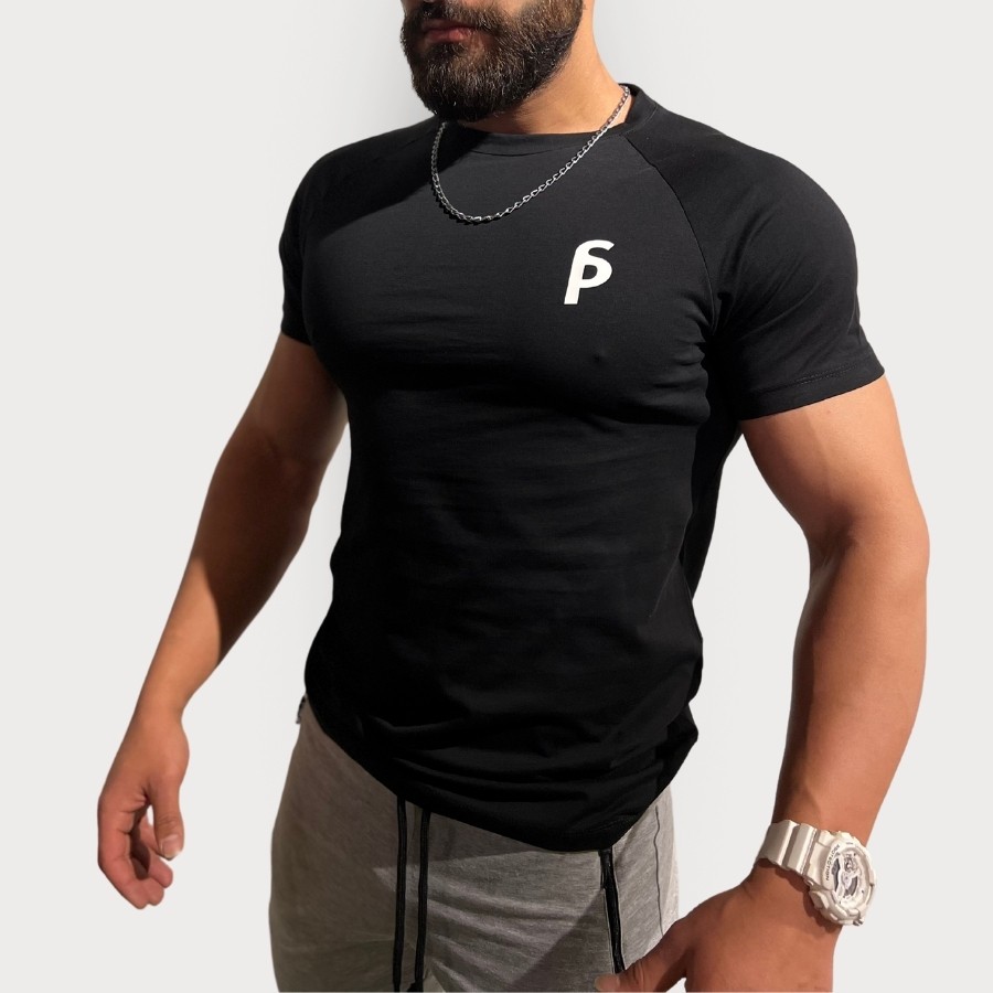 Sporcum Slim Fit Pamuklu Dar Kalıp Bisiklet Yaka Reglan Kol Erkek T-Shirt – Galium Serisi - Siyah