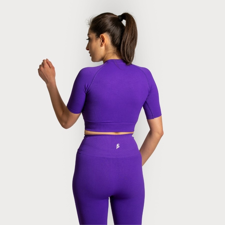 Sporcum Seamless Toparlayıcı Esnek Kısakollu Kadın Spor Crop Top – Lilium Serisi - Mor