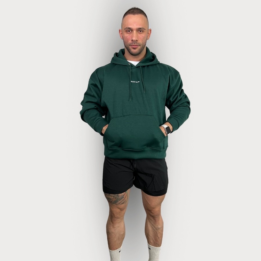 Sporcum Oversize Pamuklu 3 İplik Sweatshirt Hoodie - Titan Serisi - Asker Yeşili