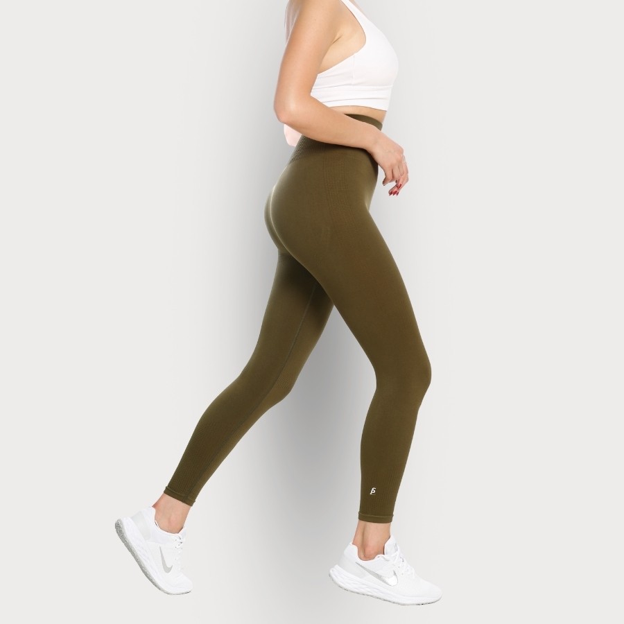 Sporcum Seamless Toparlayıcı Yüksek Korse Bel Esnek Kadın Spor Tayt – Lilium Serisi - Haki