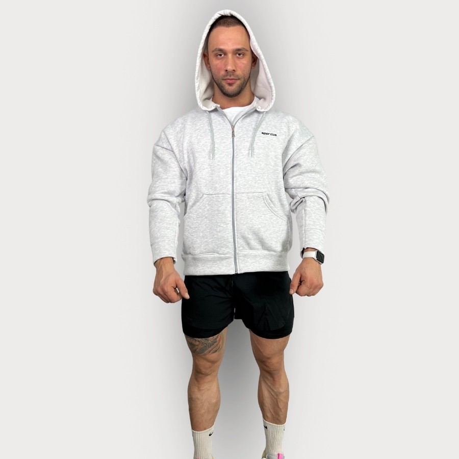 Sporcum Oversize Pamuklu 3 İplik Fermuarlı Sweatshirt - Titan Serisi - Karmelanj