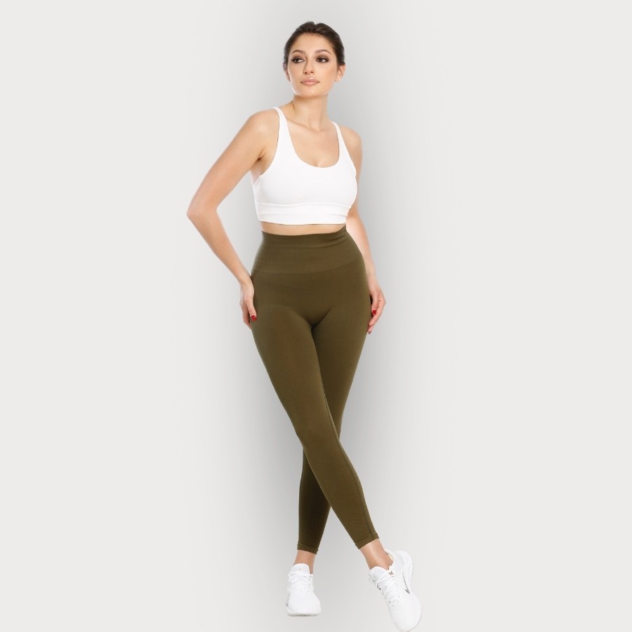 Sporcum Seamless Toparlayıcı Yüksek Korse Bel Esnek Kadın Spor Tayt – Lilium Serisi - Haki