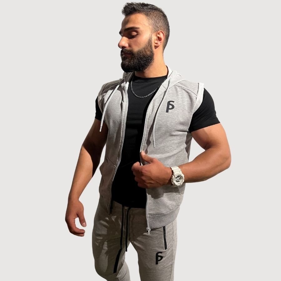 Sporcum Regular Fit Pamuklu Kapüşonlu Fermuarlı Kolsuz Spor Erkek T-Shirt Yelek – Comfort Serisi - Gri
