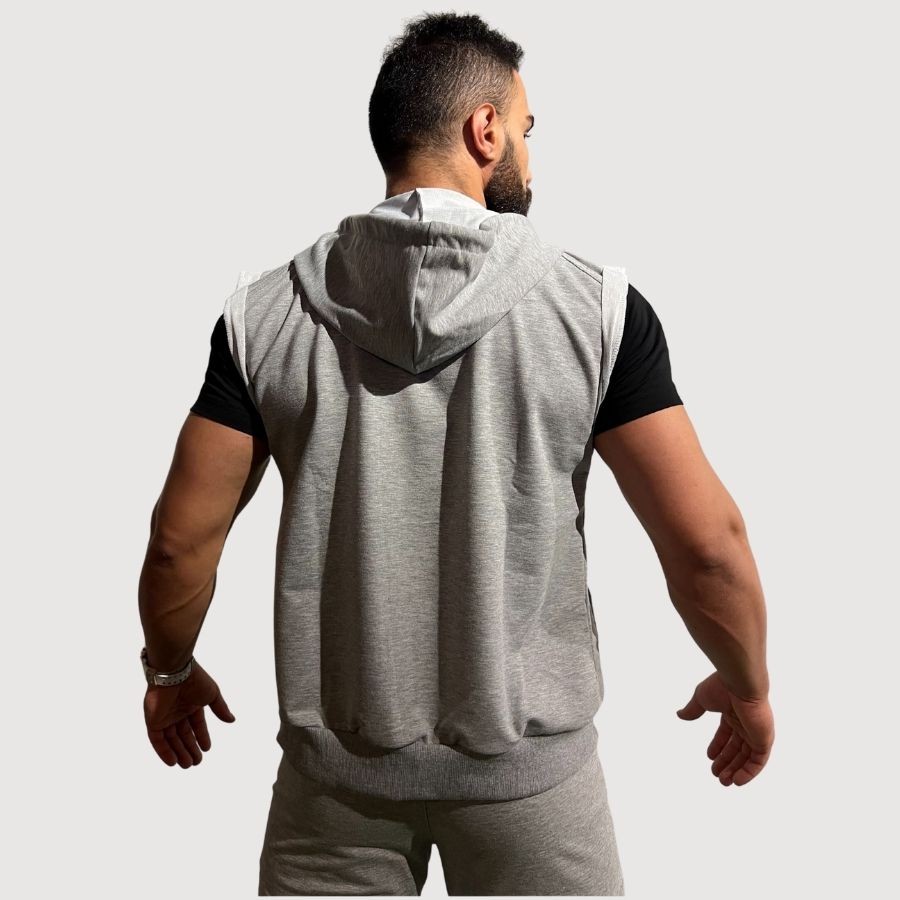 Sporcum Regular Fit Pamuklu Kapüşonlu Fermuarlı Kolsuz Spor Erkek T-Shirt Yelek – Comfort Serisi - Gri