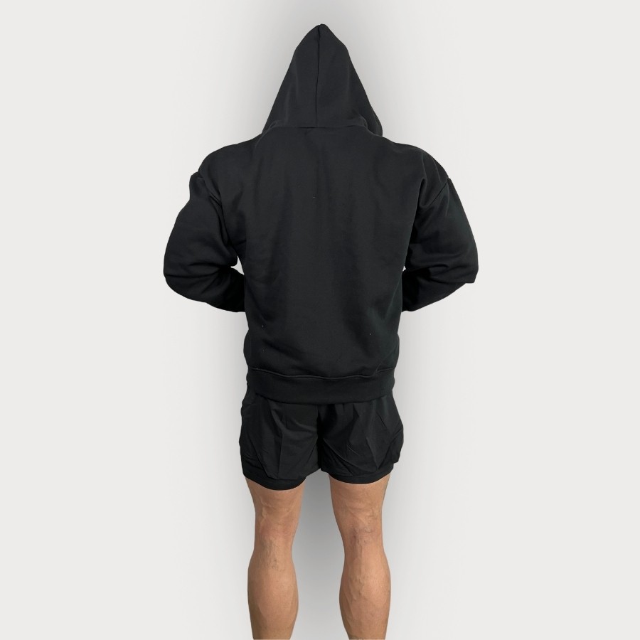 Sporcum Oversize Pamuklu 3 İplik Fermuarlı Sweatshirt - Titan Serisi - Siyah