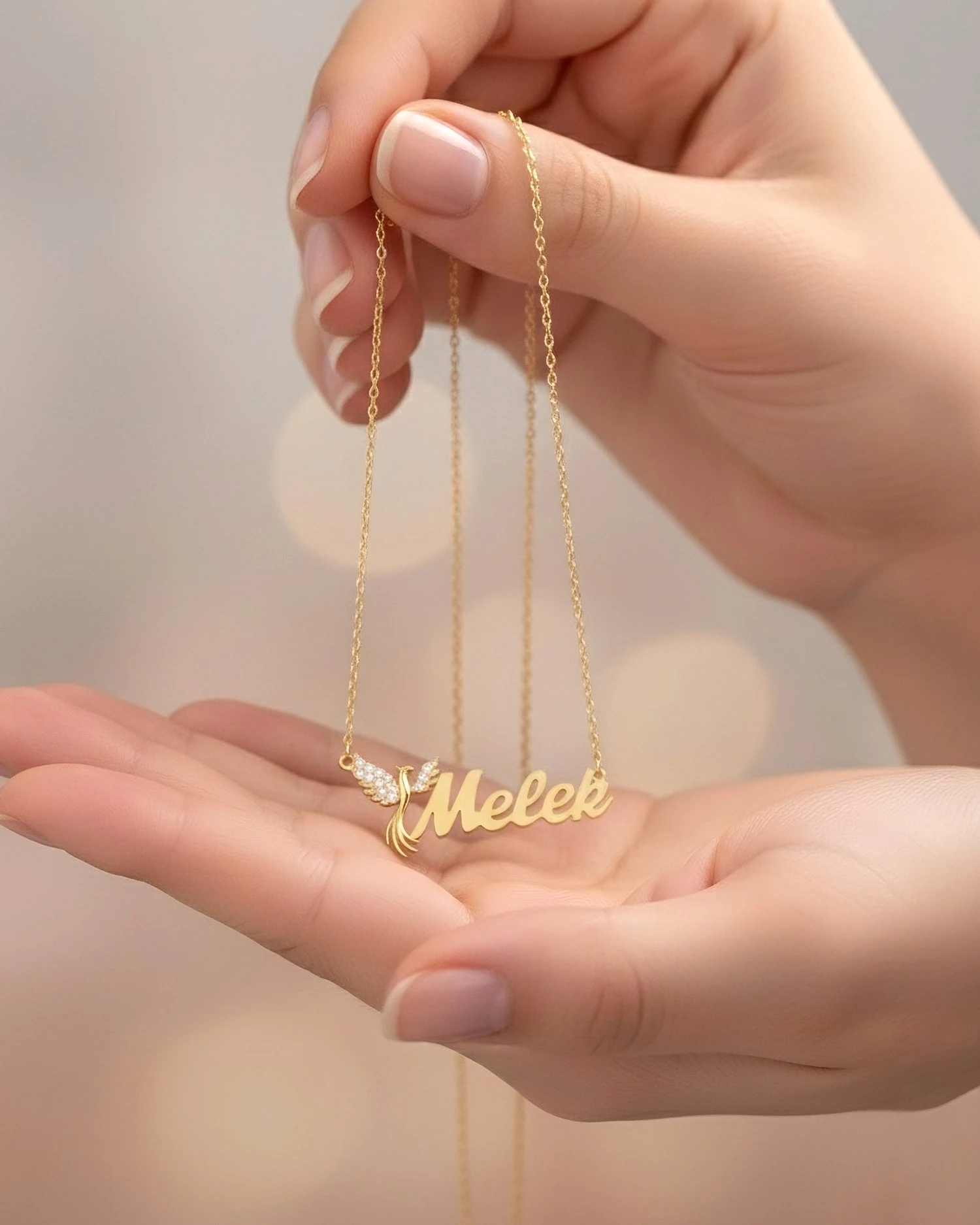 Işıklı Kutuda İsimli Anka Kuşu Altın Kaplama Gümüş Kolye