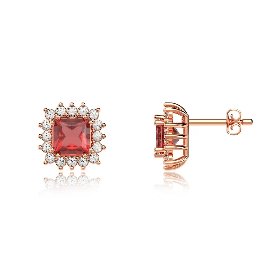 Square Fuşya Stone-set Anturaj Rose Silver Earrings