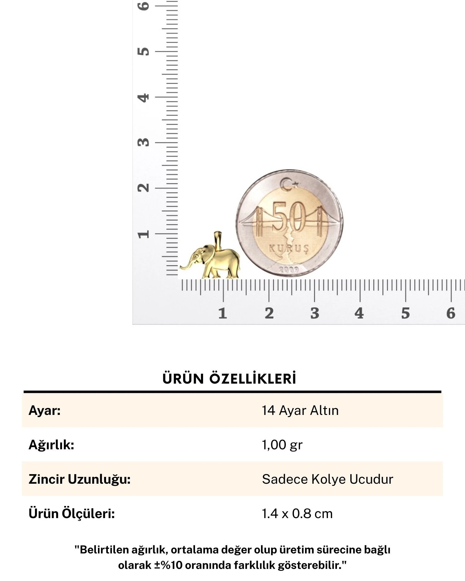 Üç Boyutlu Sade Minik Fil 14 Ayar Altın Kolye Ucu