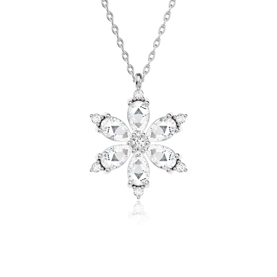 Lotus Flower White Silver Necklace