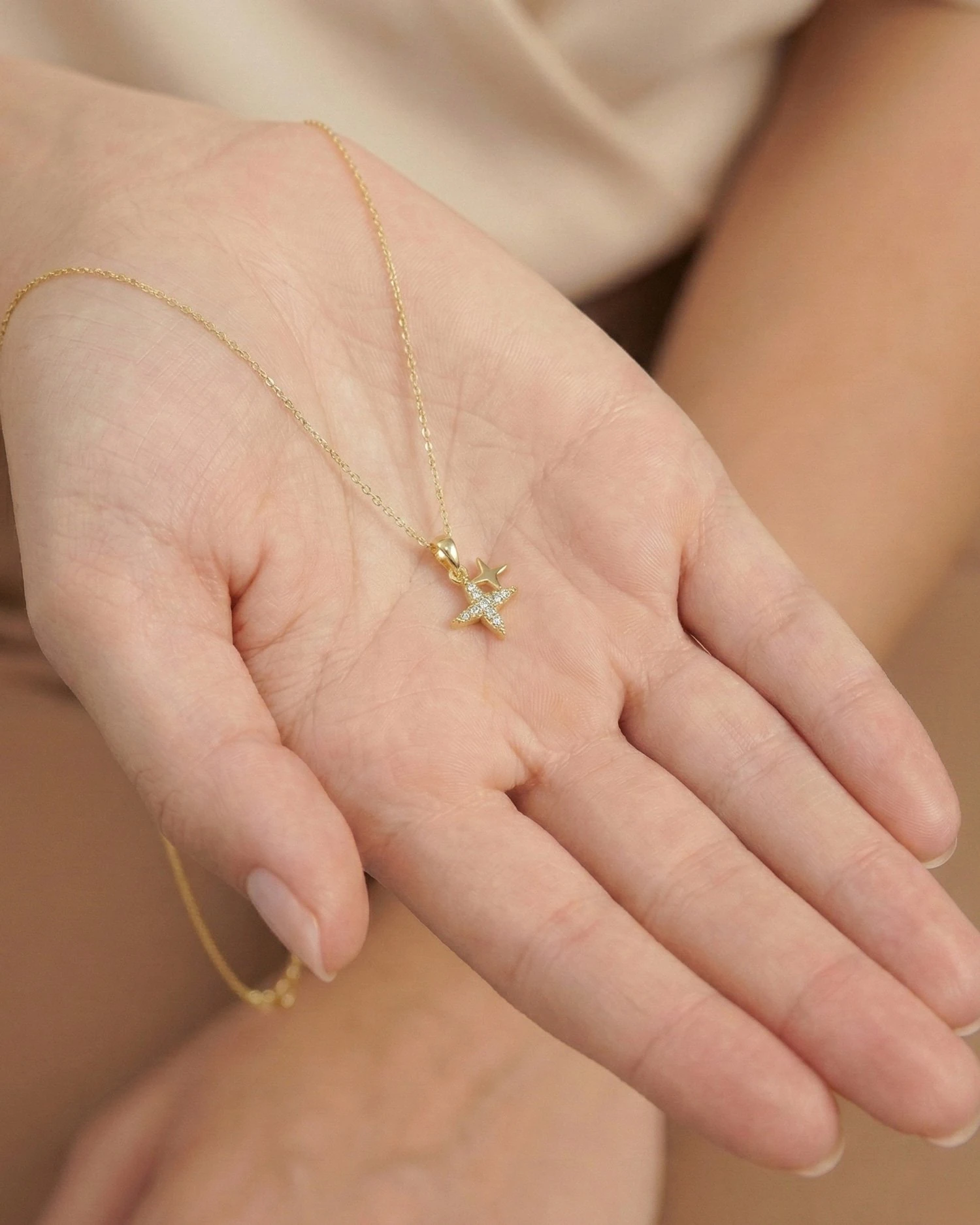 Minik İkili Yıldız 14 Ayar Altın Kolye