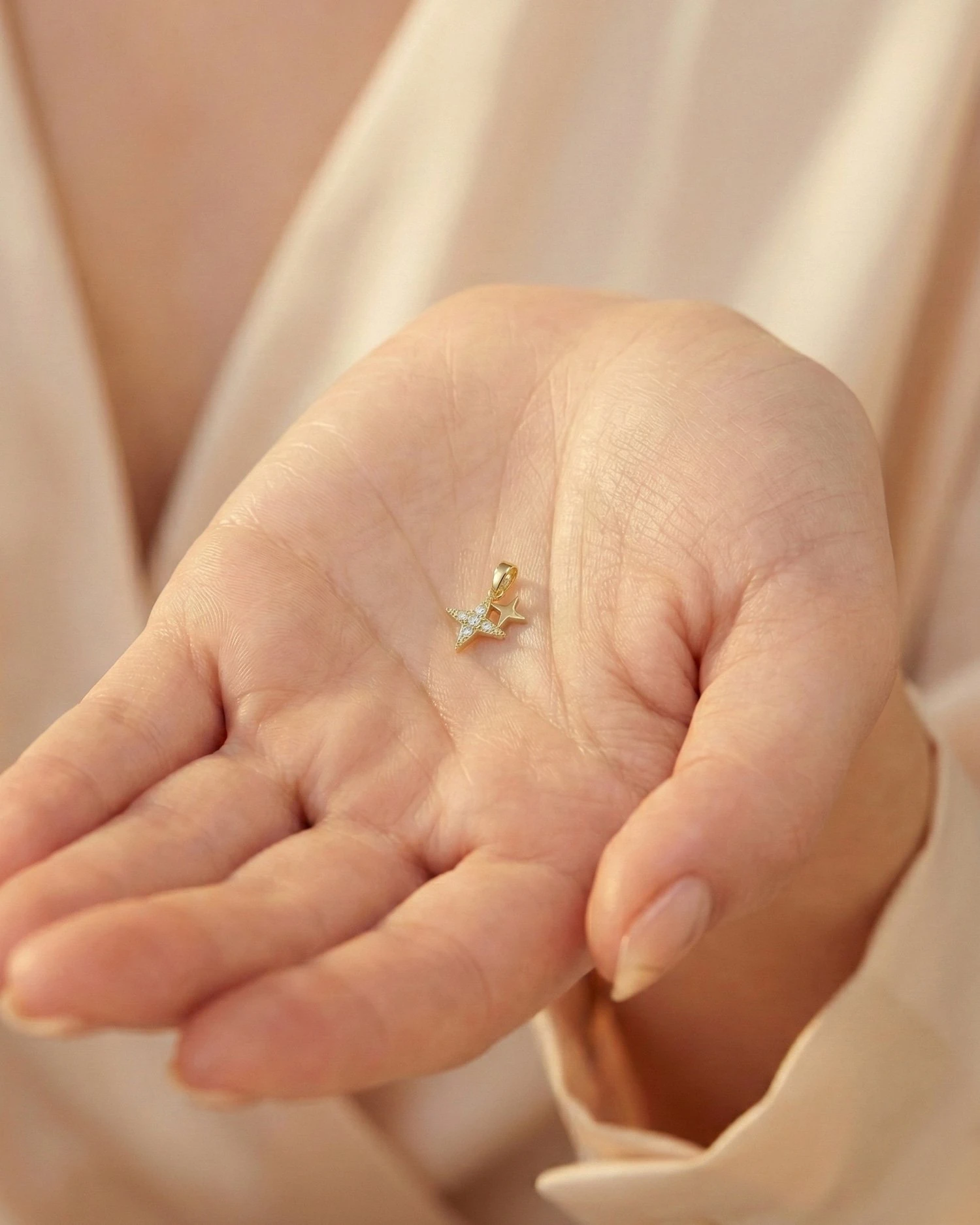 Minik İkili Yıldız 14 Ayar Altın Kolye Ucu