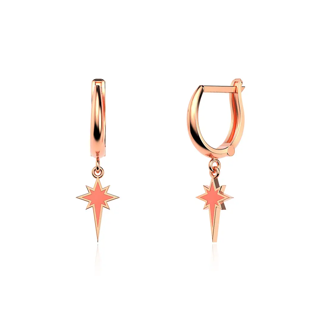 Enamel Polar Star Rose Silver Earrings