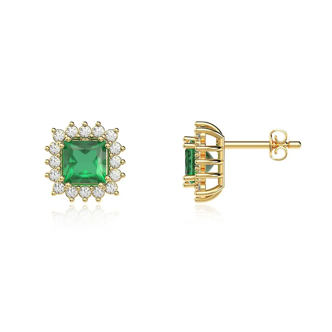 Square Green Stone-set Anturaj Gold Plated Silver Earrings