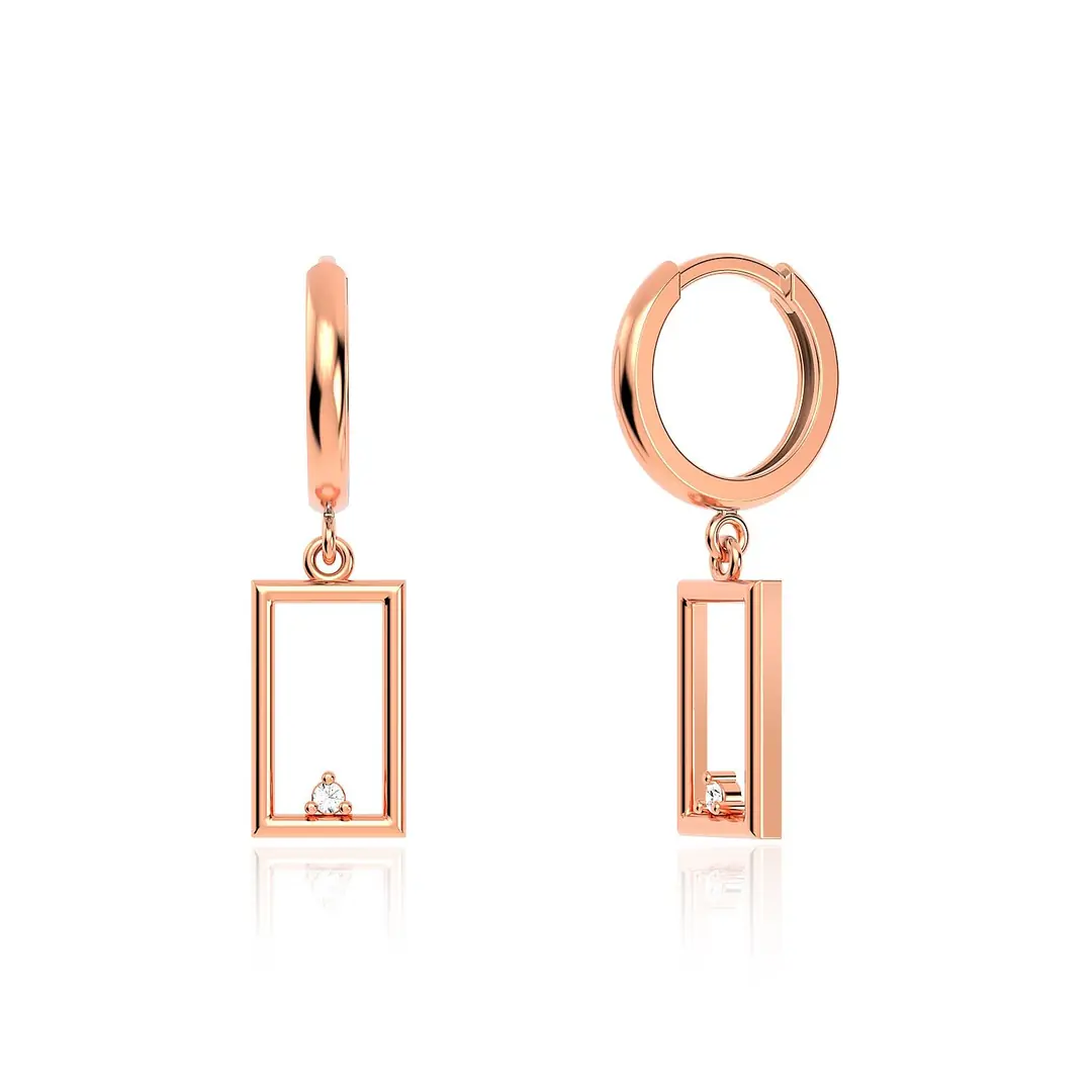 Small Rectangle Frame Rose Silver Earrings
