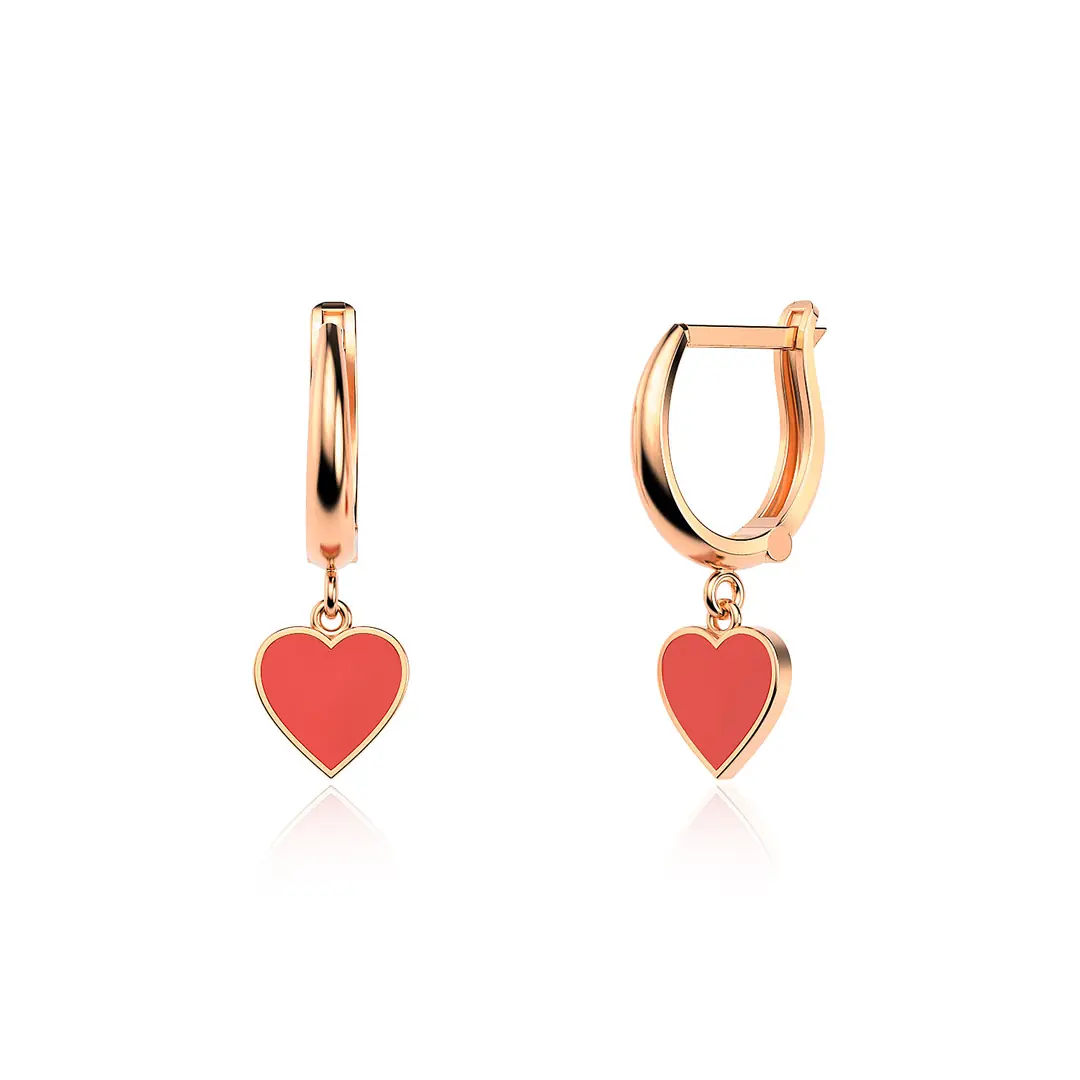 Enamel Heart Rose Silver Earrings