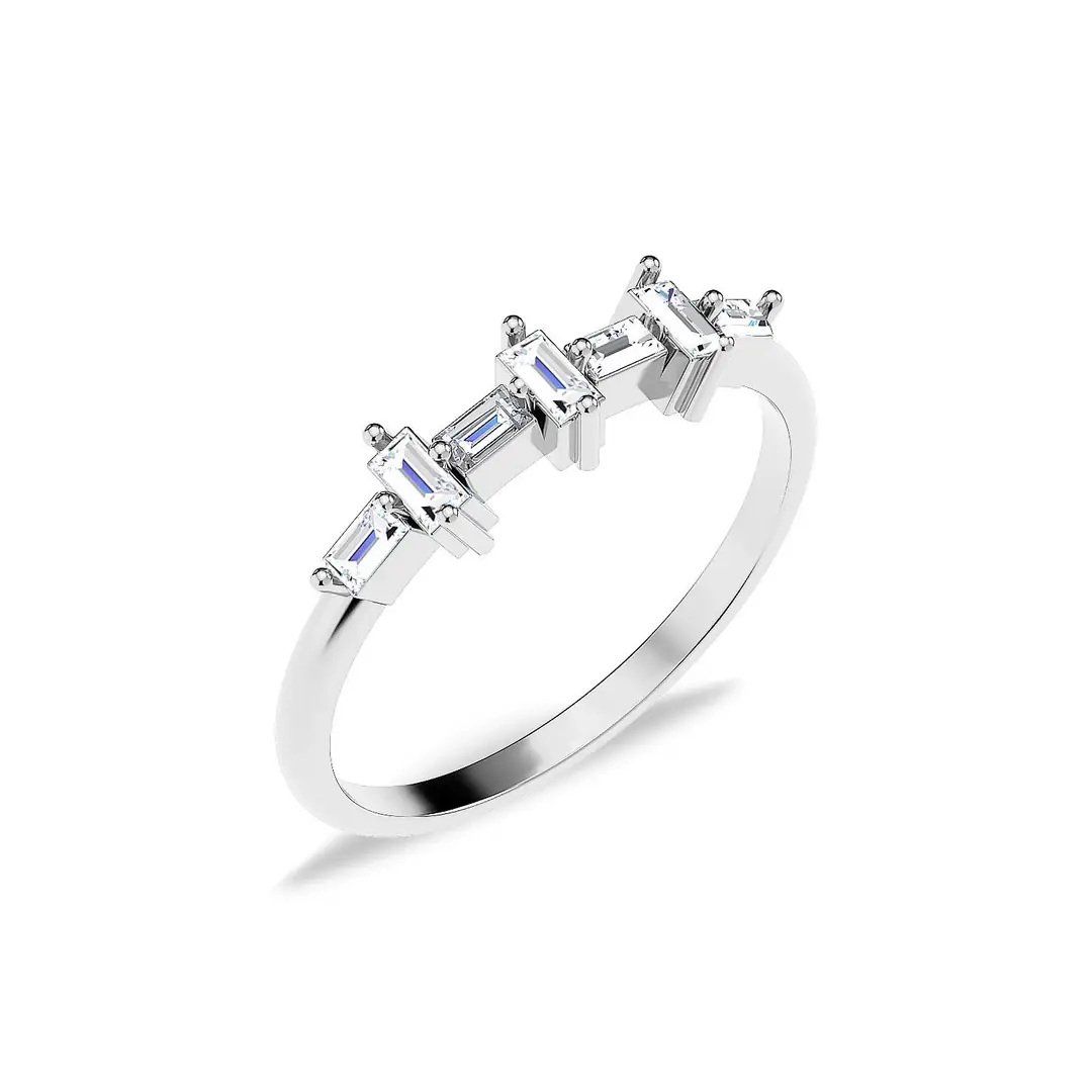 Mini Plain Row Baguette White Silver Ring