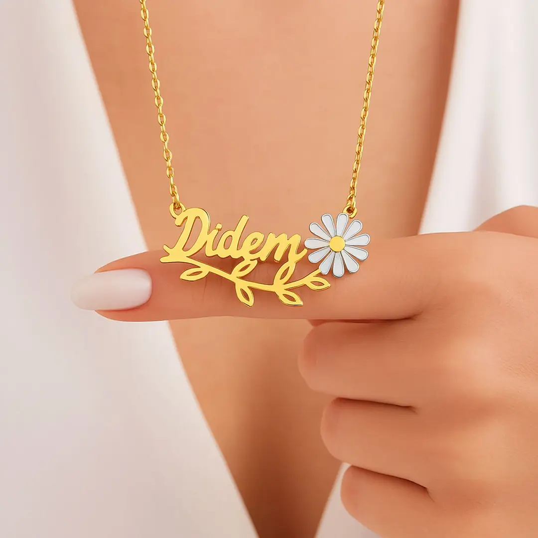 Enamel Daisy Personalized Gold Plated Silver Necklace