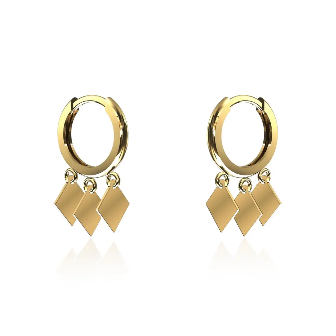 Square Triple Dangle Gold Plated Silver Earrings