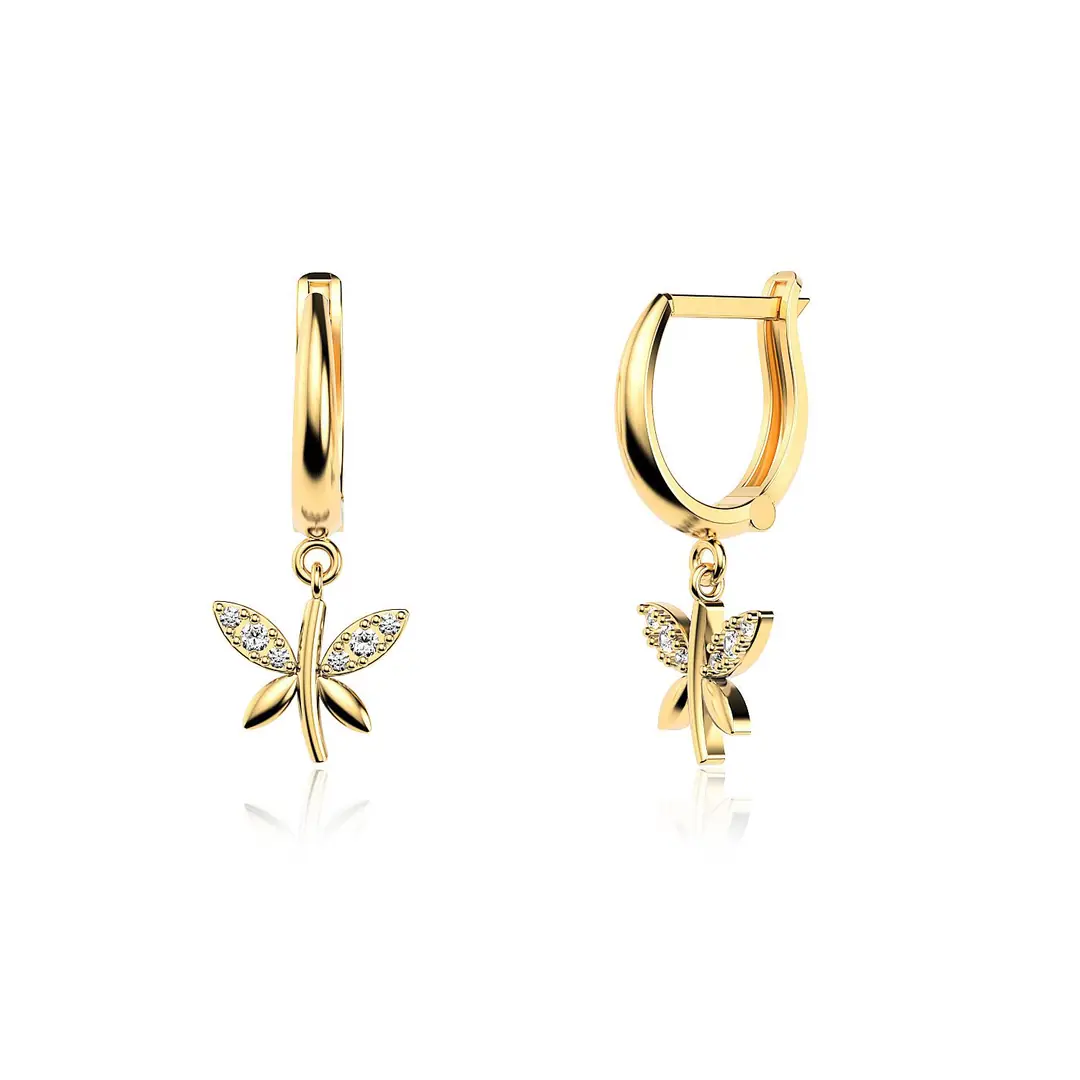 Small Dragonfly Gold Plated Silver Earrings