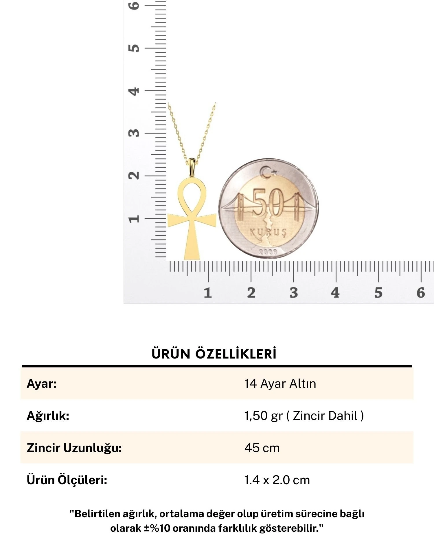 Ankh Antik Mısır Sembolü 14 Ayar Altın Kolye