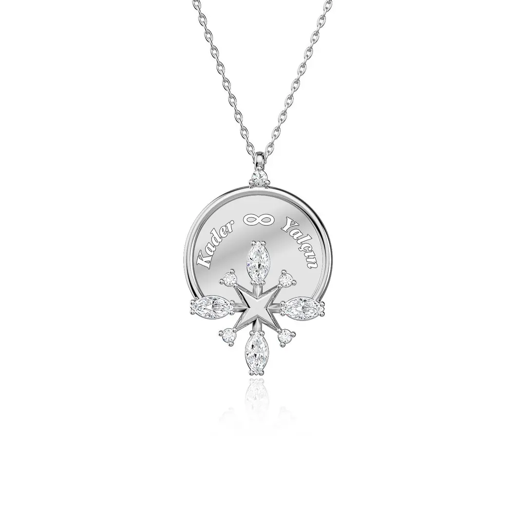 Markiz Star Personalized 2 Personalized White Silver Necklace