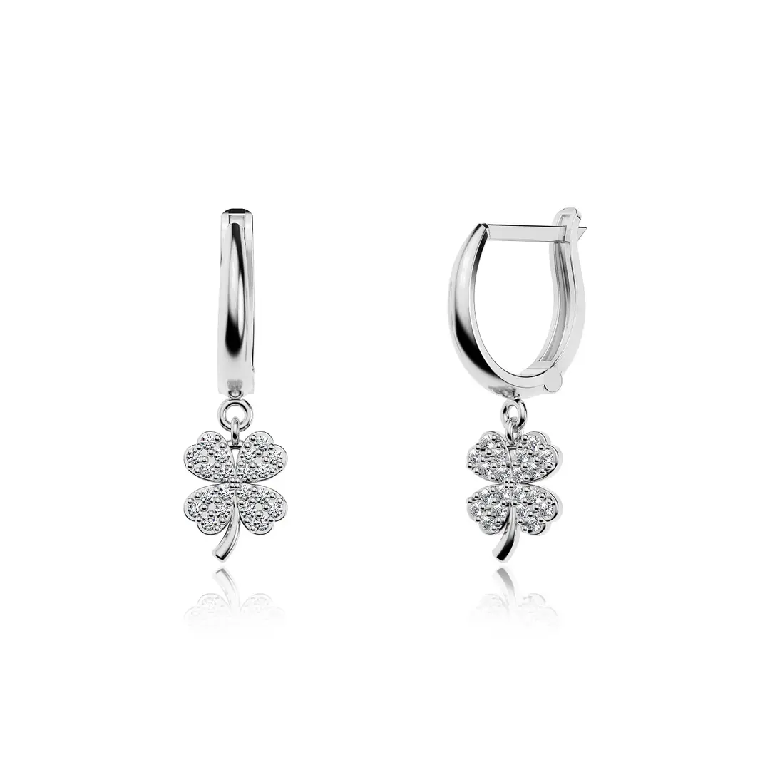 Small Clover White Silver Earrings