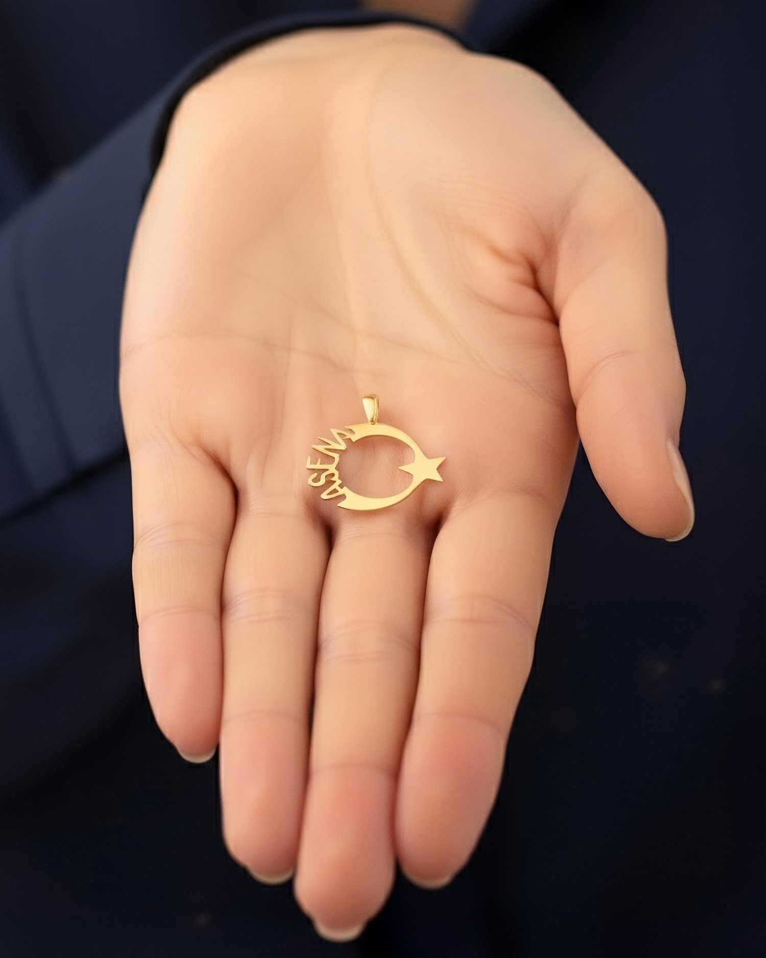 İsimli Ay Yıldız 14 Ayar Altın Kolye Ucu