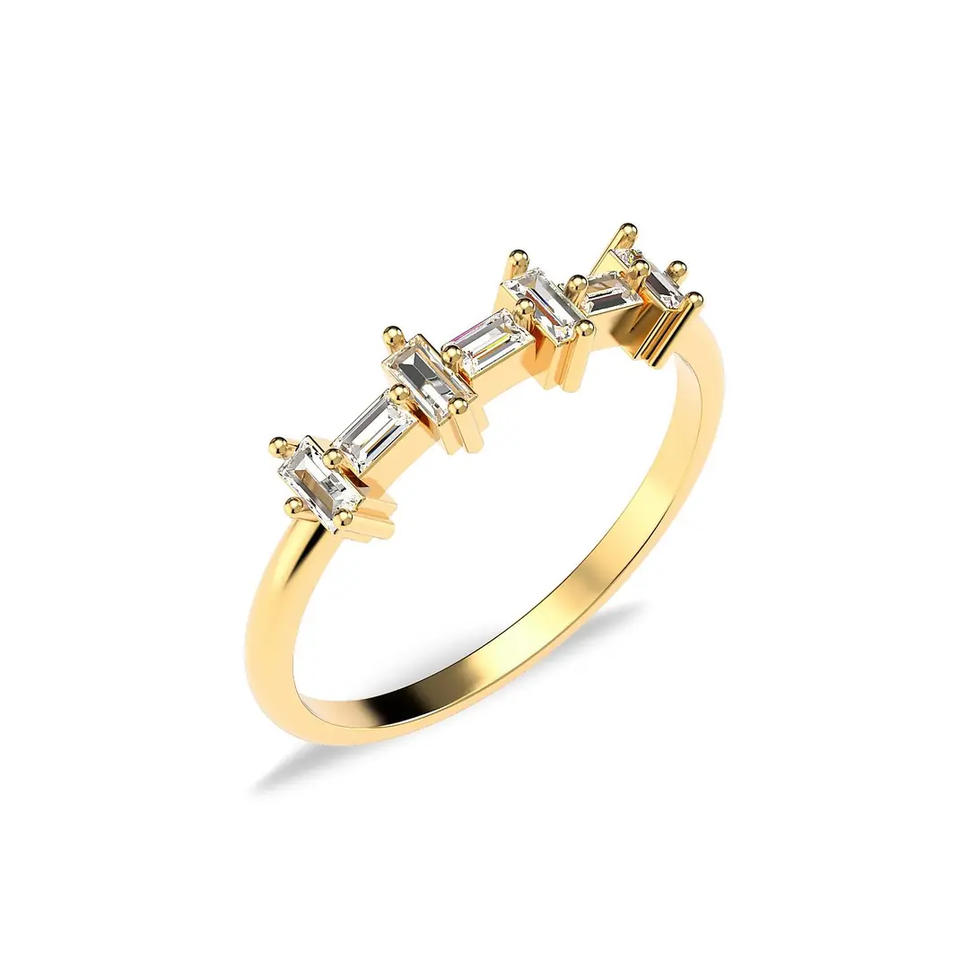 Mini Çapraz Row Baguette Gold Plated Silver Ring