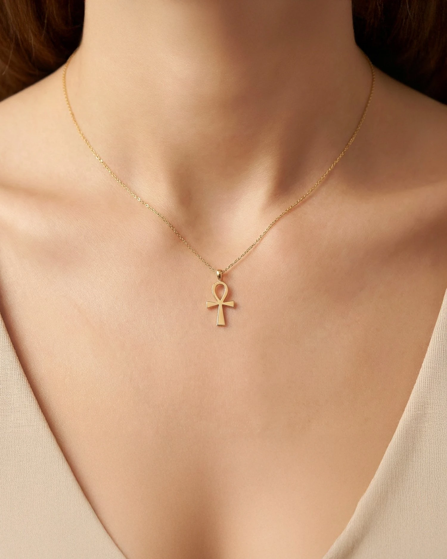 Ankh Antik Mısır Sembolü 14 Ayar Altın Kolye