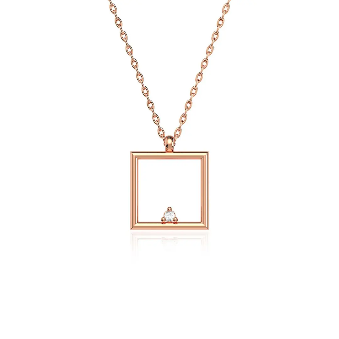 Small Square Frame Rose Silver Necklace