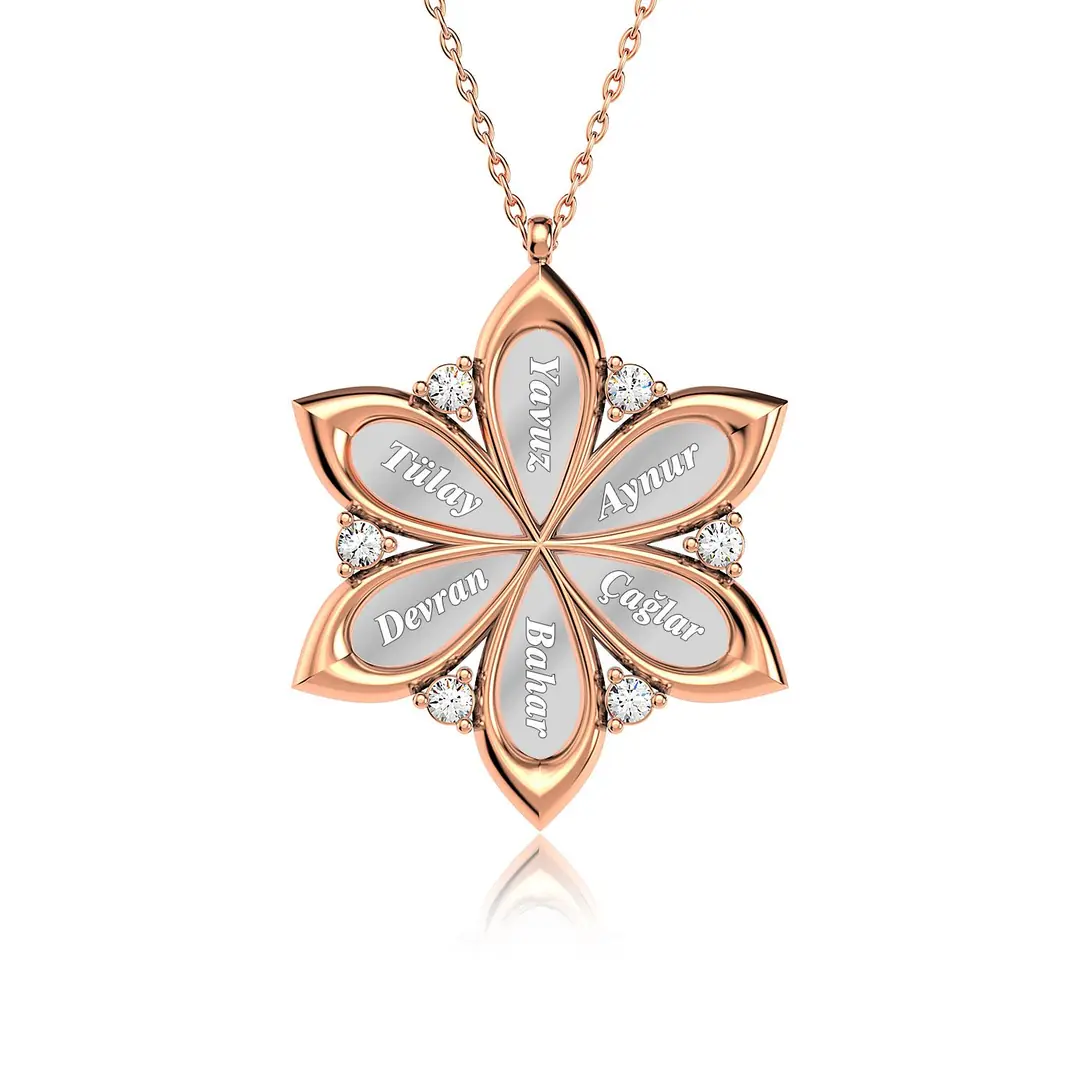 Personalized 6 Personalized Mimoza Flower Rose Silver Necklace
