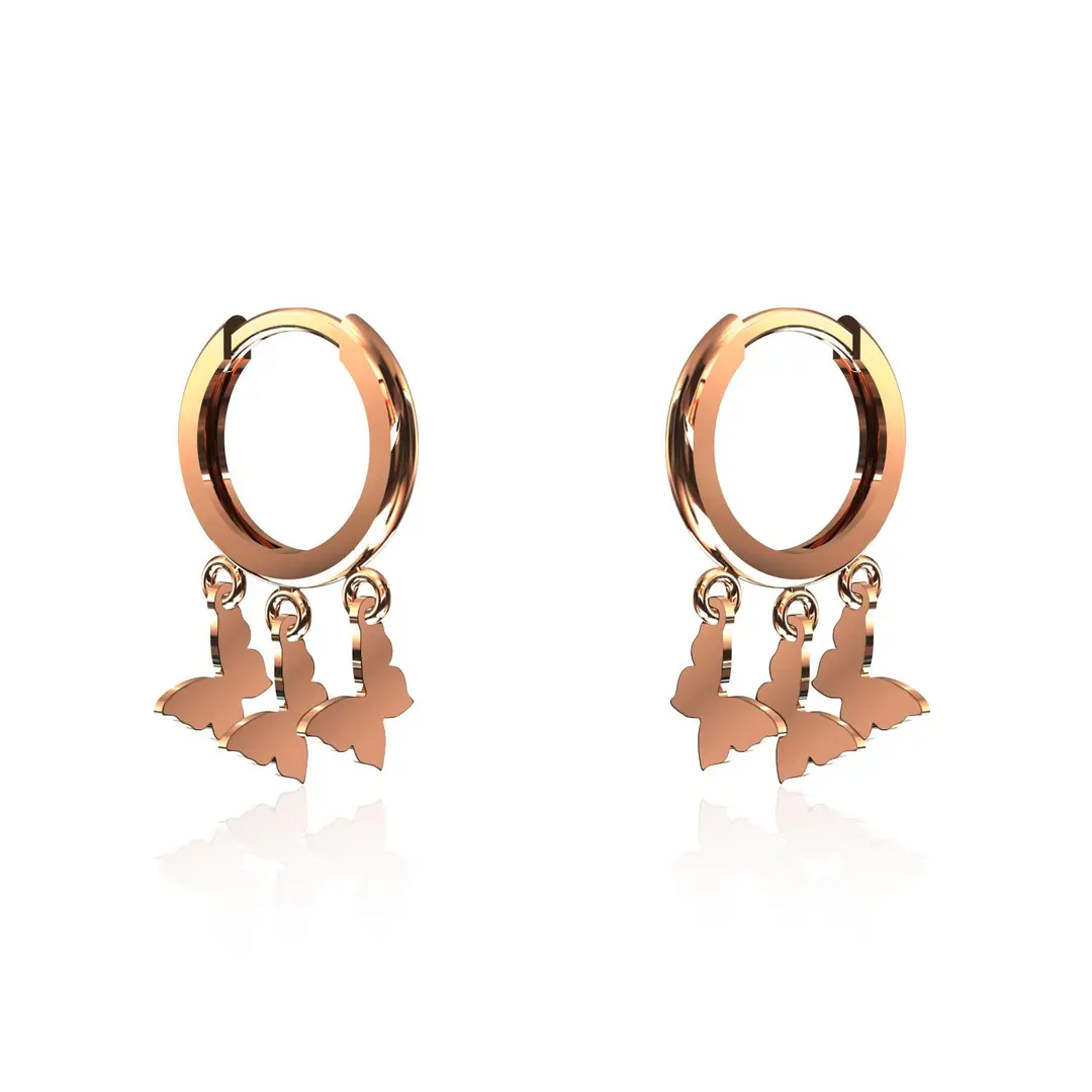 Butterfly Triple Dangle Rose Silver Earrings