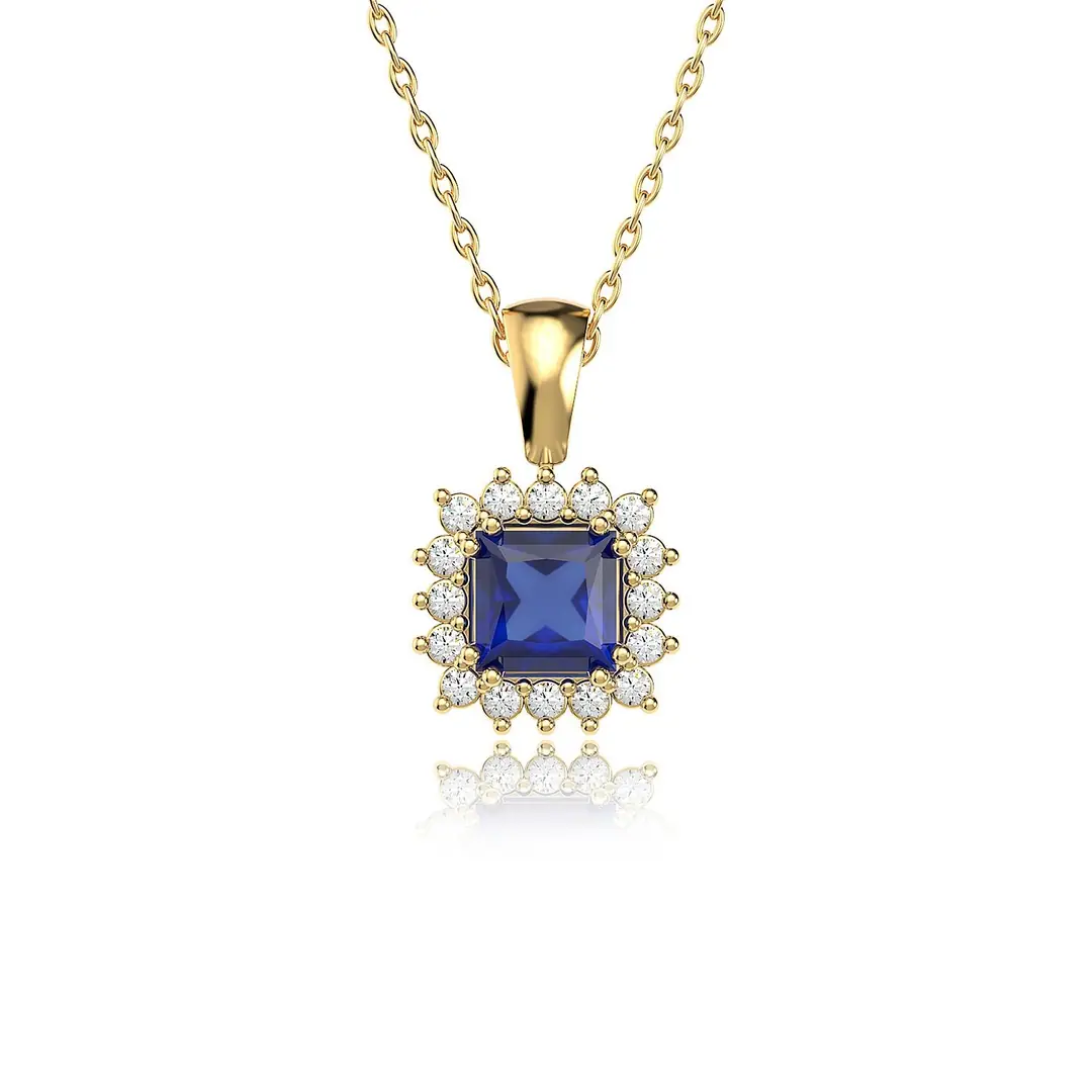 Square Sapphire Stone-set Anturaj Gold Plated Silver Necklace