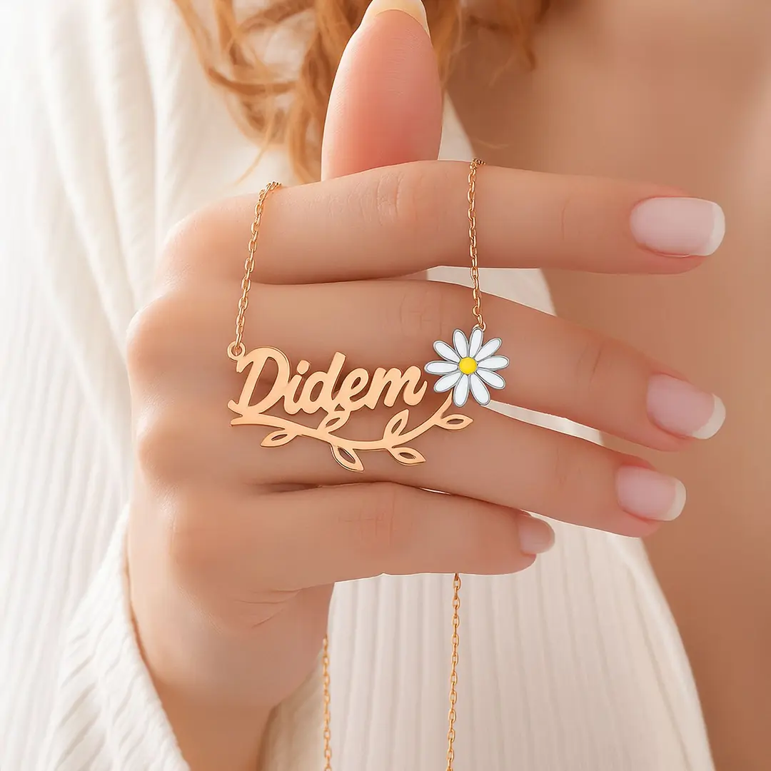 Enamel Daisy Personalized Rose Silver Necklace