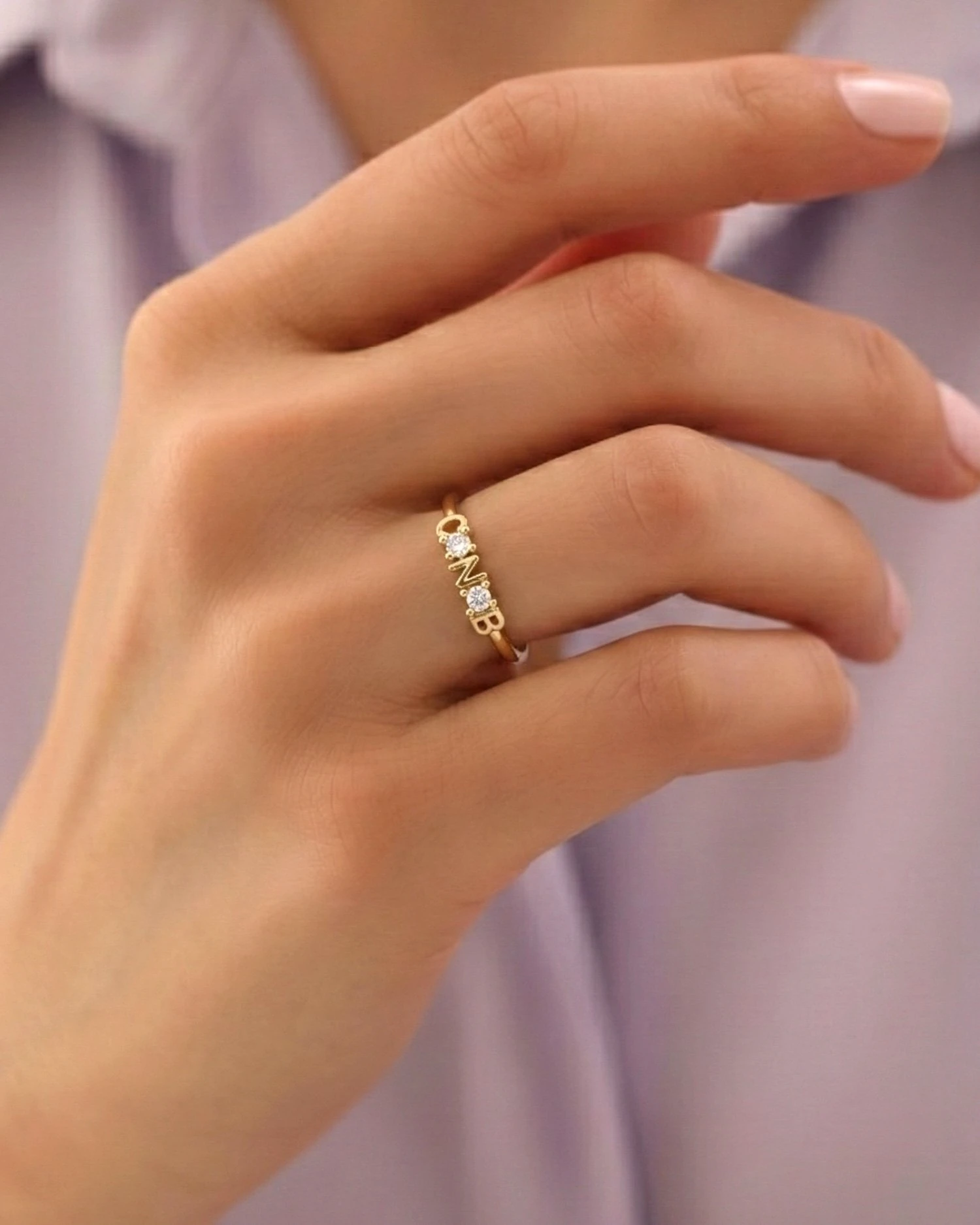 Minik Tek Taş Üç Harfli 14 Ayar Altın Yüzük