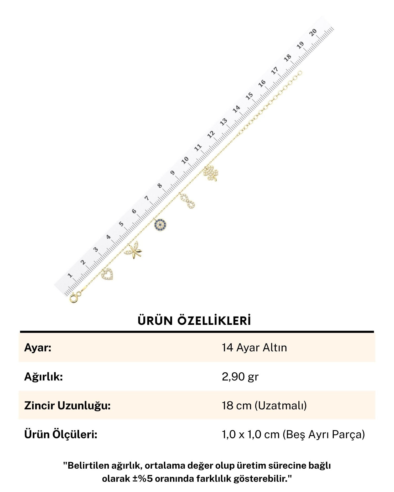 Nazarlı Altın 14 Ayar Şans Bilekliği