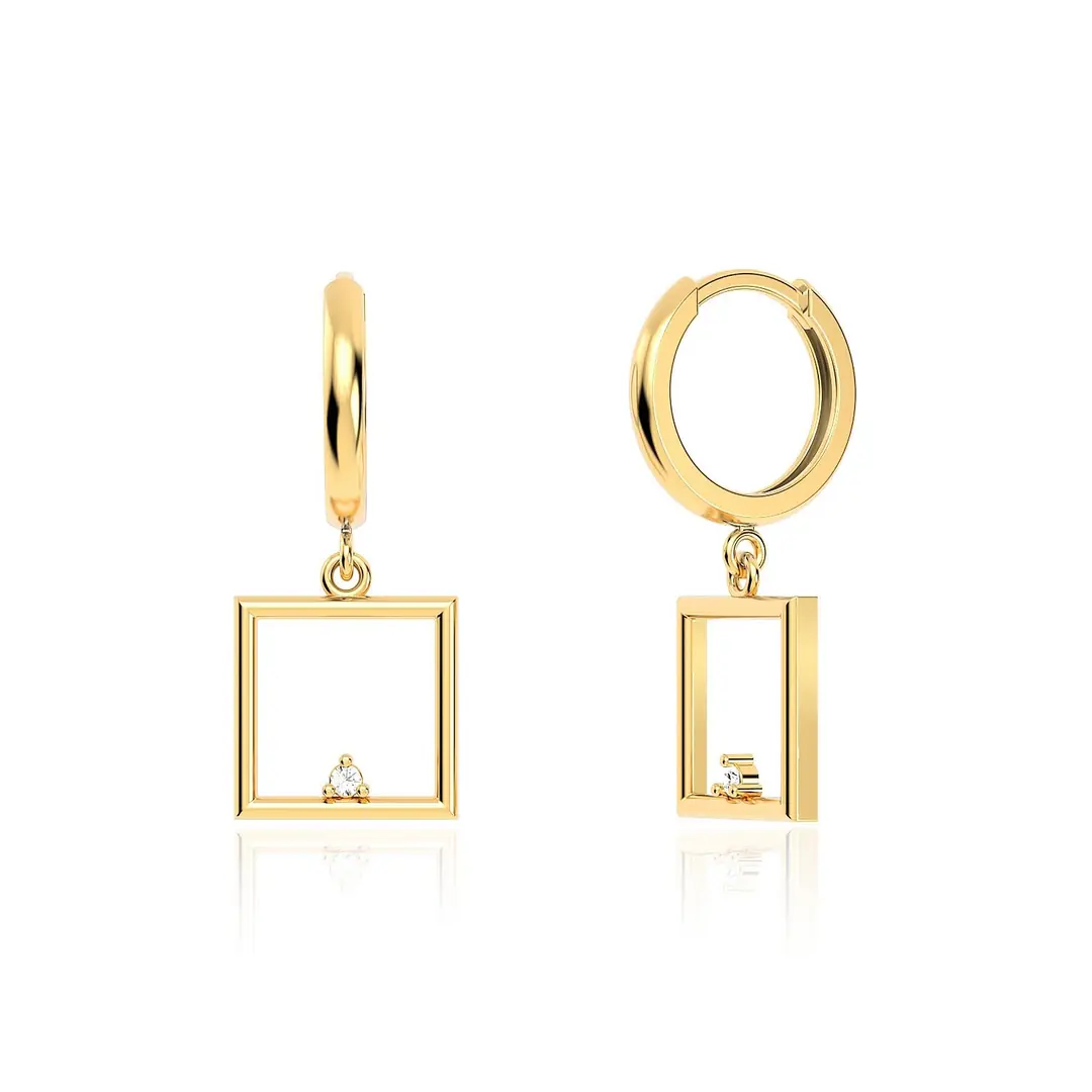 Small Square Frame Gold Plated Silver Earrings