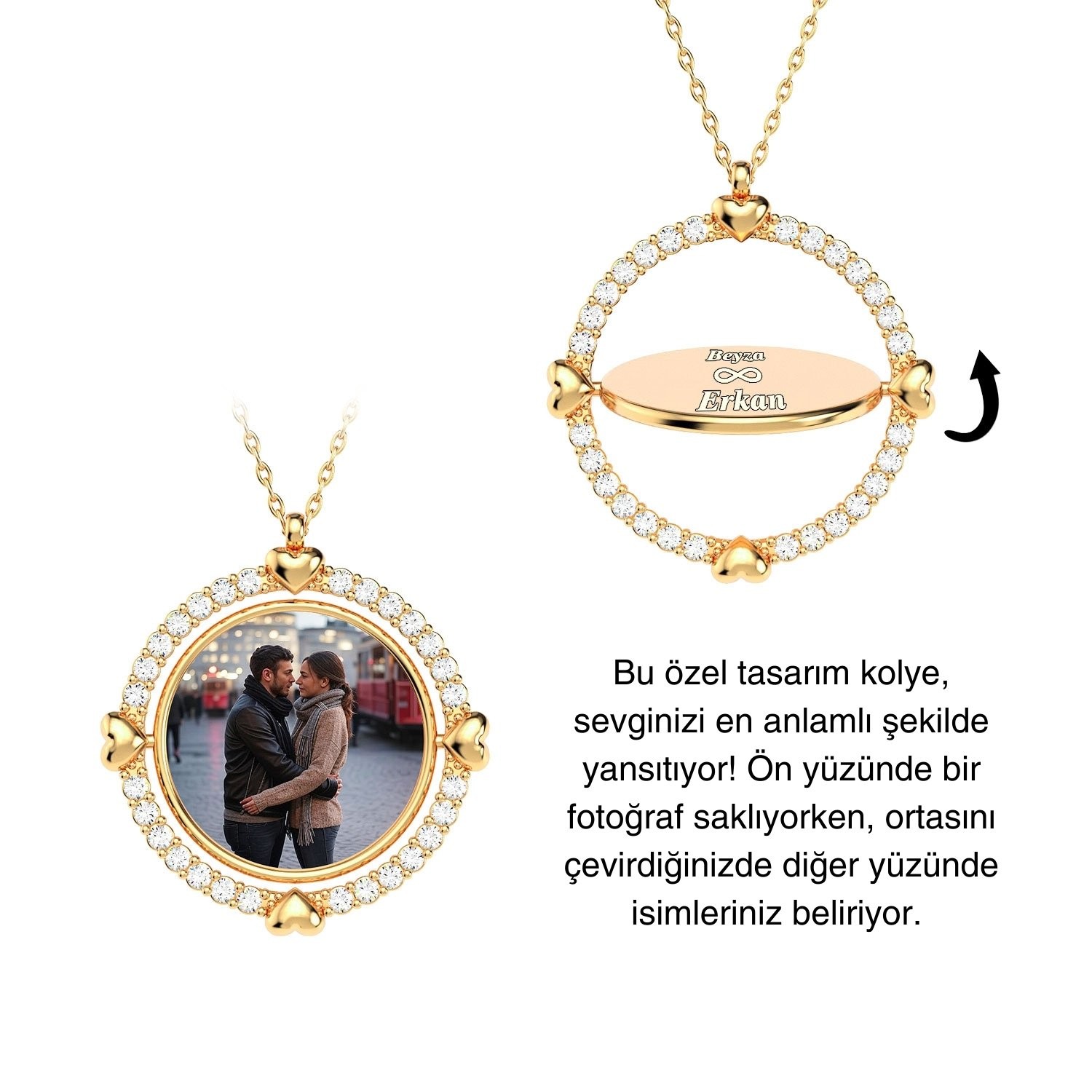 Işıklı Kutuda İsimli Fotoğraflı Dönen Çerçeve Gümüş Kolye