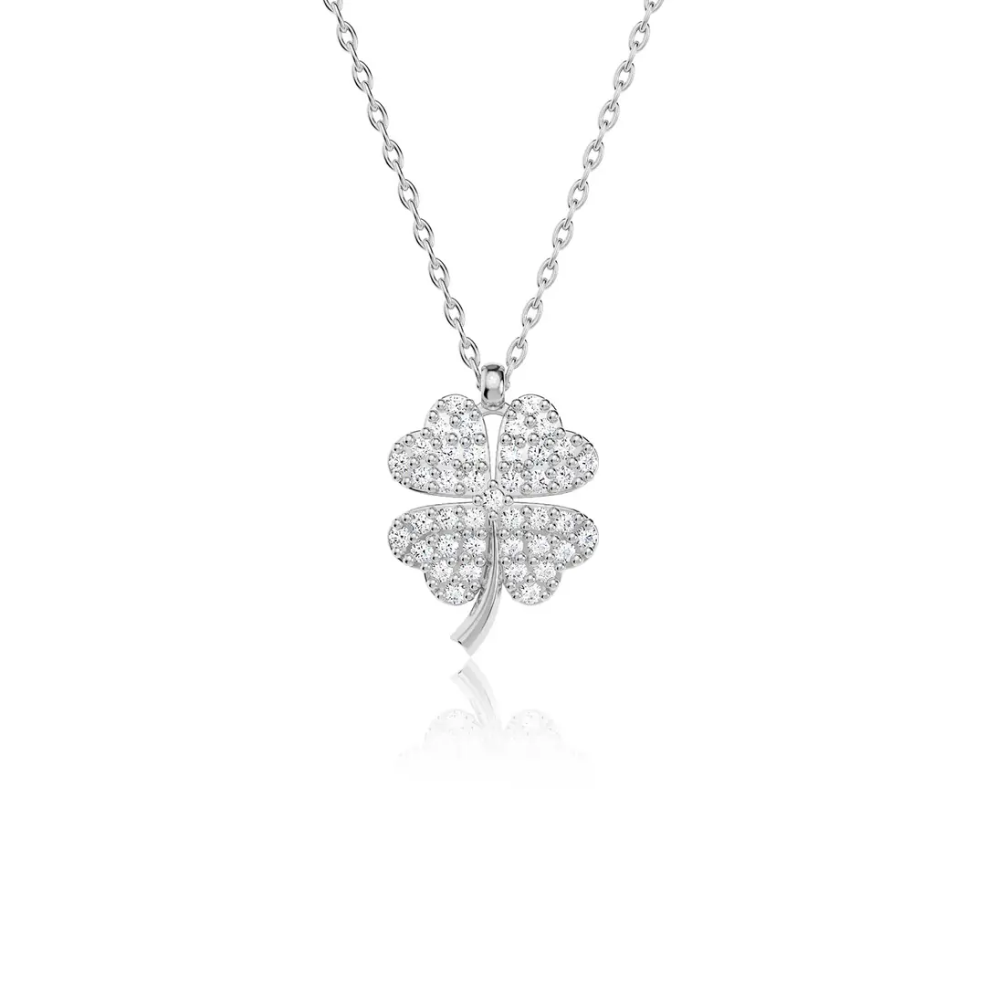 Small Clover White Silver Necklace