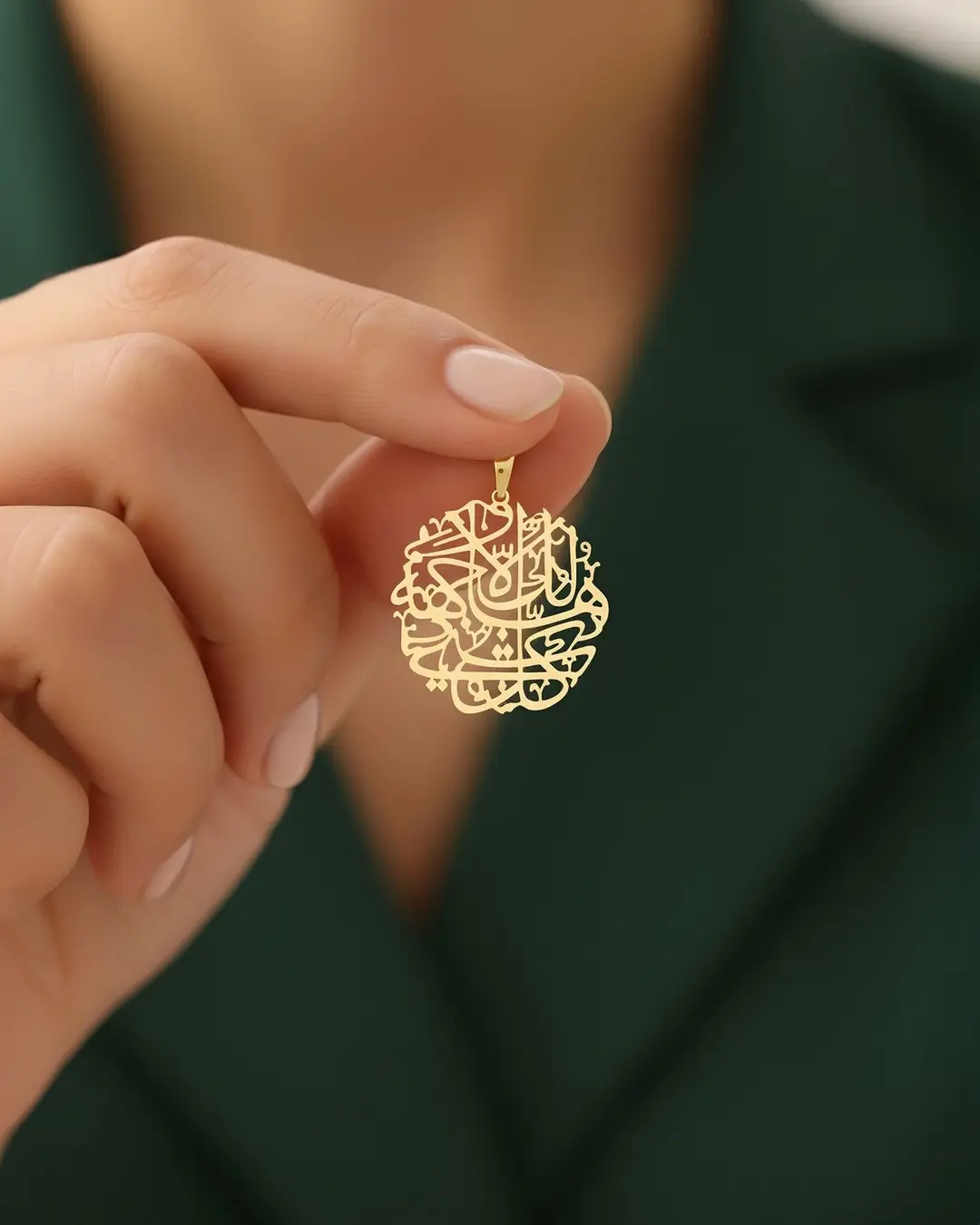 Maşallah Calligraphy Art Evil Eye Duası 14 K Gold Necklace Pendant