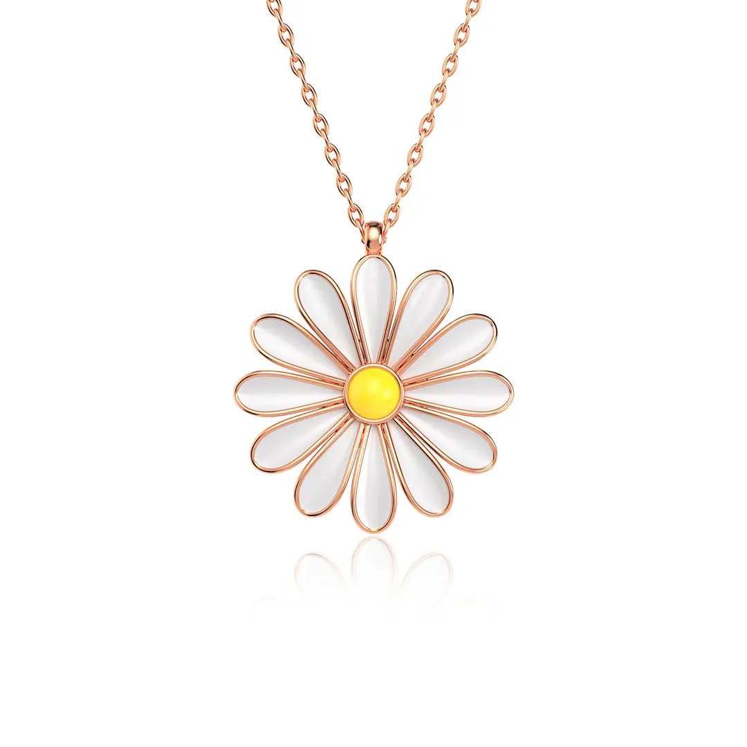 Enamel Daisy Rose Silver Necklace