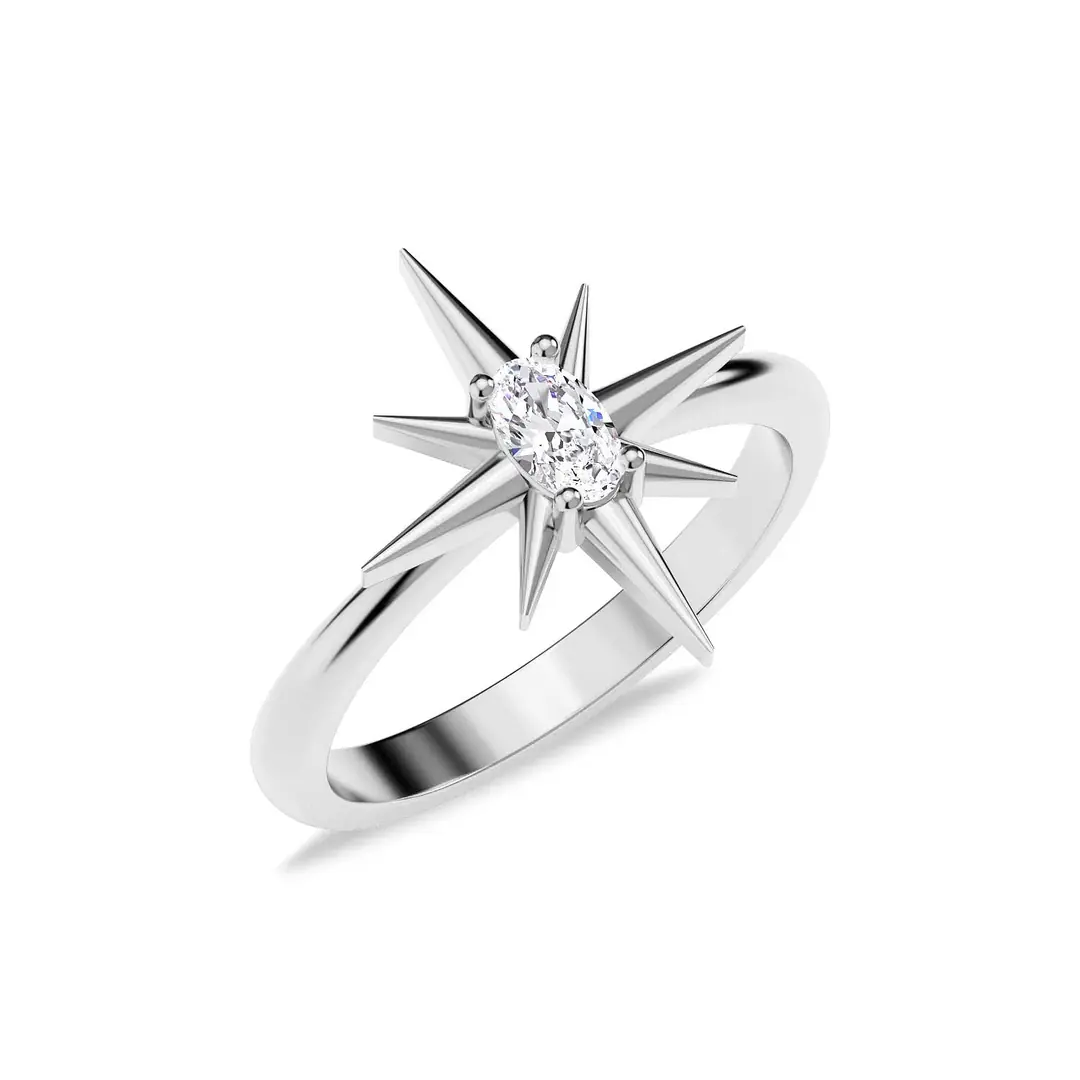 Polar Star Single Stone White Silver Ring