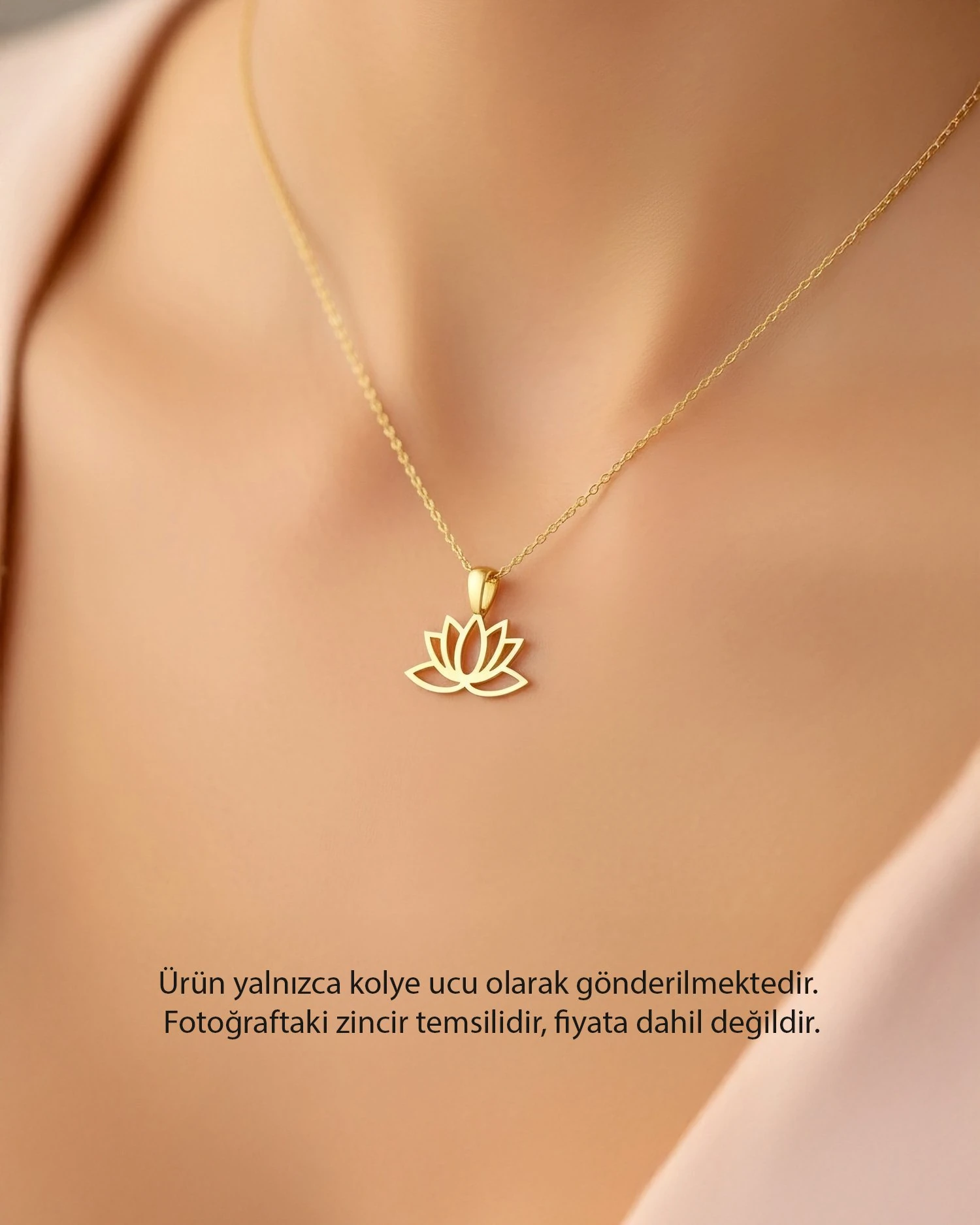 Sade Küçük Lotus Çiçeği 14 Ayar Altın Kolye Ucu